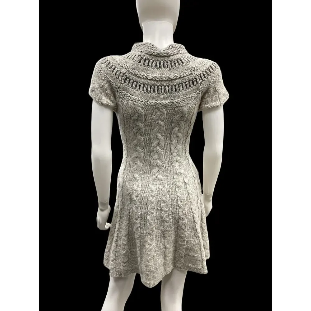 Free People Dress Women’s Size S Nordic Night Knit Cap Sleeve Wool Blend Gray